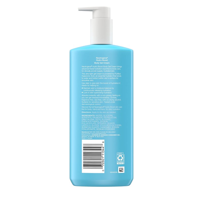 Neutrogena Hydro Boost Body Gel Cream With Hyaluronic Acid, Hydrating Body Lotion For Dry Skin, Fragrance-Free Hyaluronic Acid Moisturizer, 16 OZ (Pack of 2)