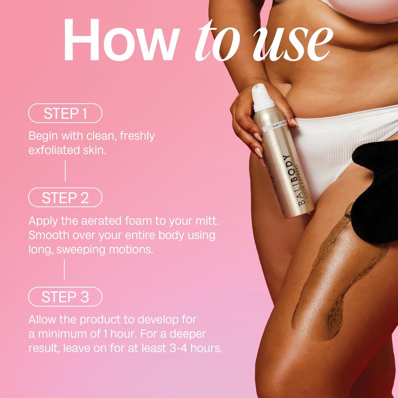Bali Body 1-Hour Express Self Tanner Foam โ Dark Shade, Fast-Drying, Streak-Free, Lightweight Formula for a Natural, Flawless Tan โ Self Tan, Fake Tan, Vegan & Cruelty-Free (225 ml/7.61 fl oz)
