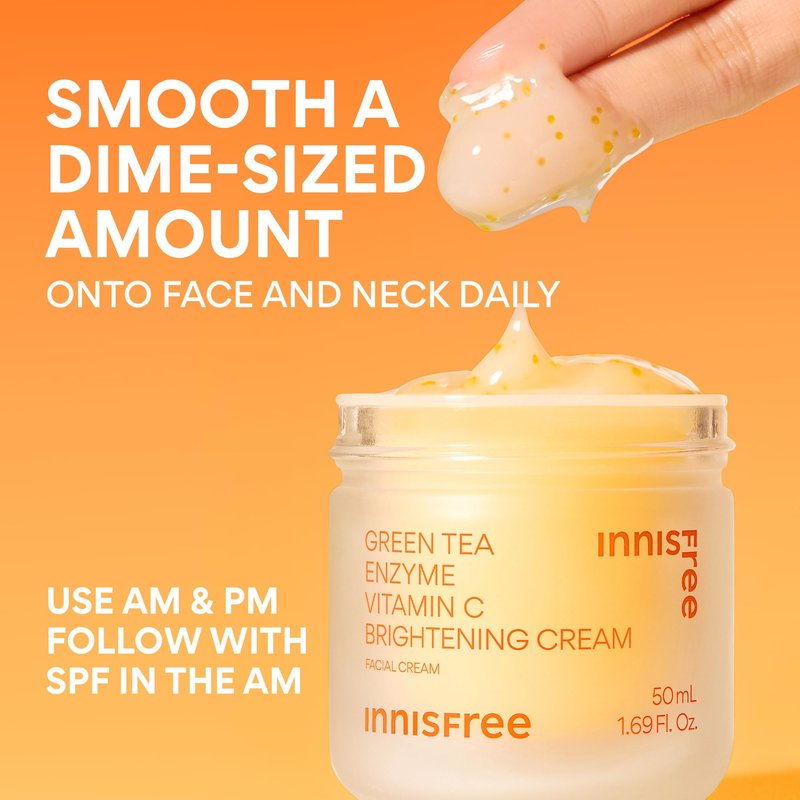 innisfree Green Tea Enzyme Vitamin C Brightening Cream Refill Pod, Korean Face Moisturizer for Dark Spots, Hydration & Radiant Skin