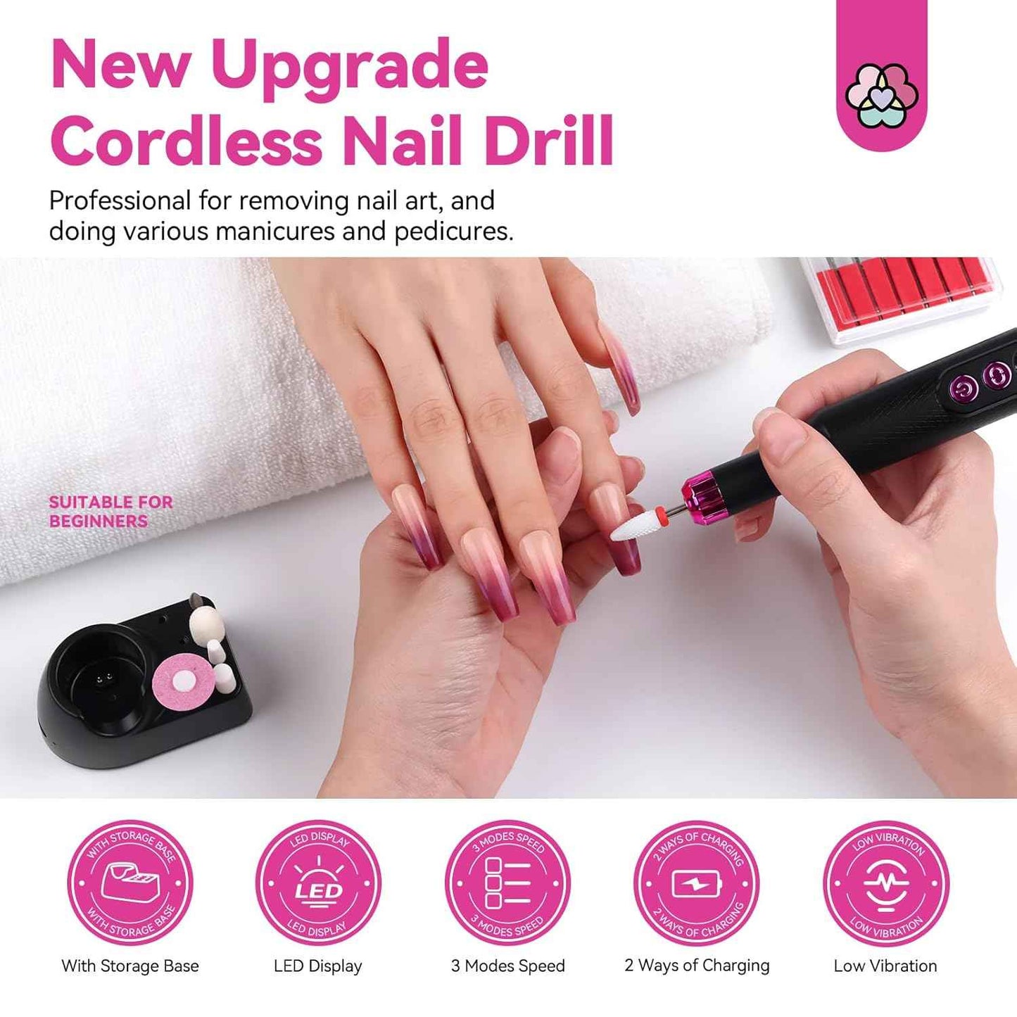Nail Drill & Cuticle Remover Kit with Nourishing Cuticle Oil - Professional Manicure Set