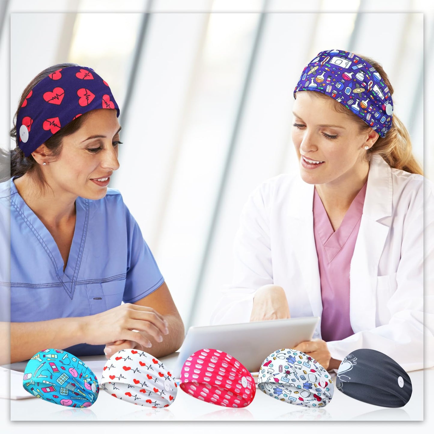 Tigeen 30 Pcs Nursing Headbands for Women Non Slip Nurses Hair Bands with Buttons Cna Accessories Doctor Sweatband Mask for Nurses Gifts Elastic Ear Protection Appreciation Medical