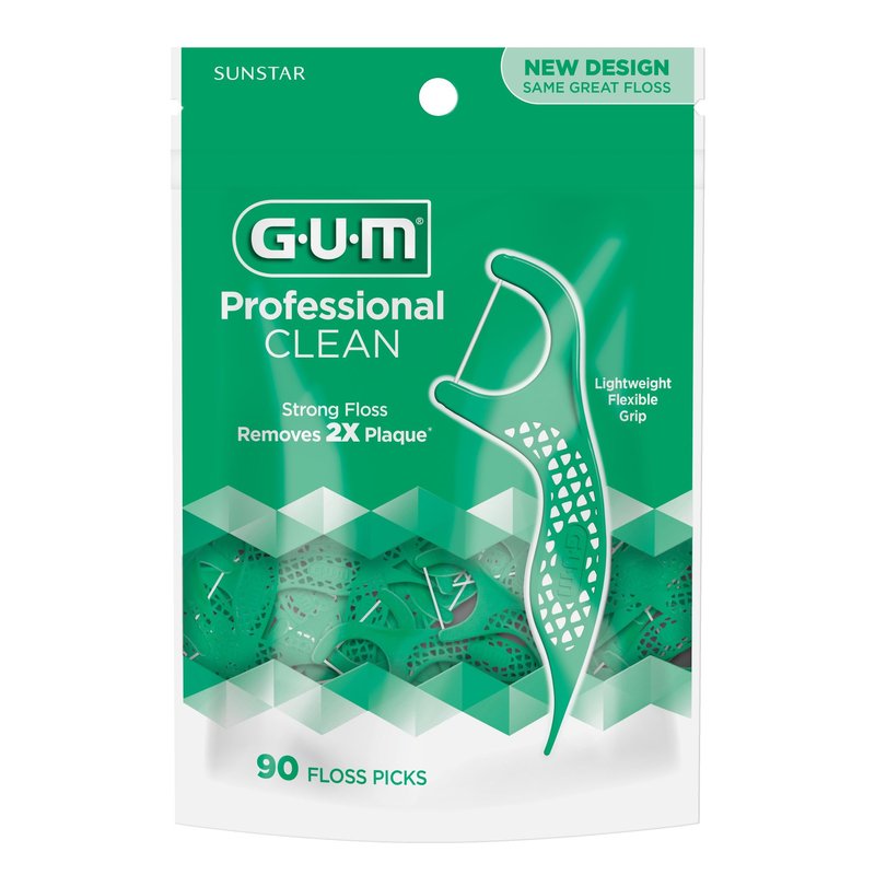 GUM Professional Clean Dental Floss Picks, Extra-Strong Shred-Resistant Flossers with Easy-Grip Handle, Fresh Mint Flavor, 90 Count (Pack of 6) 540Total