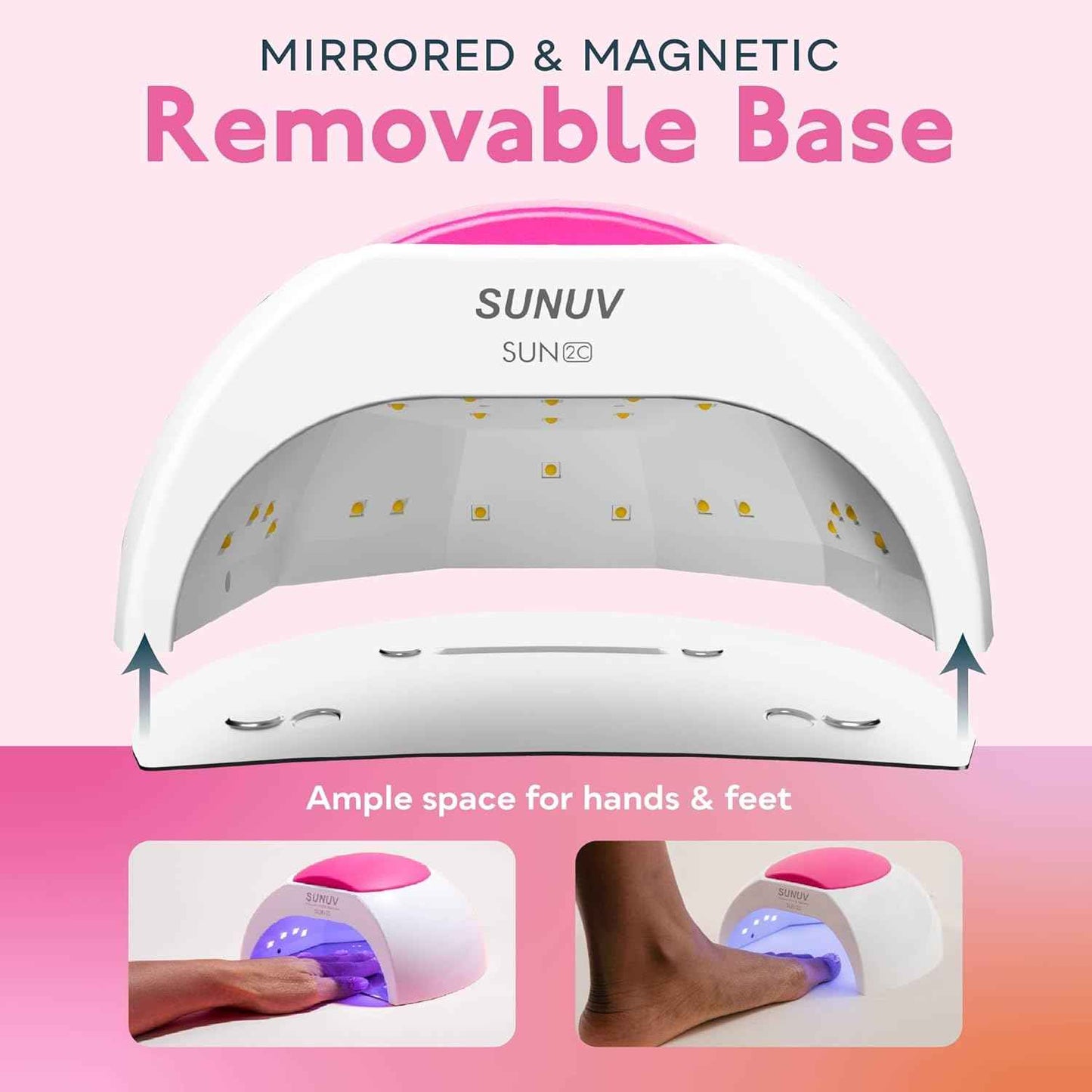 UV Nail Lamp SUNUV SUN2C – Fast-Drying LED Light for All Gel Types & Pink Gloves