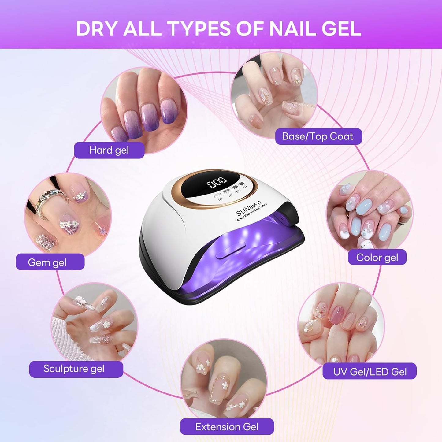 Professional 180W UV LED Nail Lamp - Fast Gel Nail Dryer with 4 Timer Settings & LCD Display