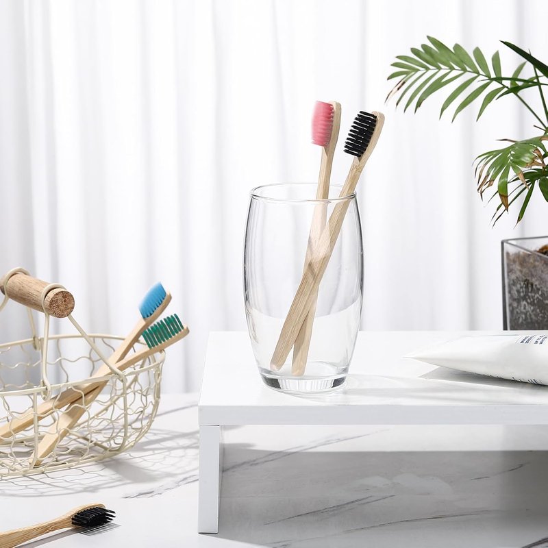 Bamboo Toothbrushes - 200 Pcs Soft Bristles Manual Teeth Brushes | Eco-Friendly Travel Set (Black, Pink, Green, Blue)