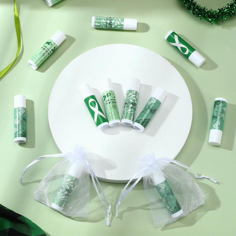 Fumete 50 Sets Suicide Prevention Awareness Lip Balm Bulks Motivational Green Teal Ribbon Lip Balm Gift for Mental Health Awareness Inspirational Party Favor