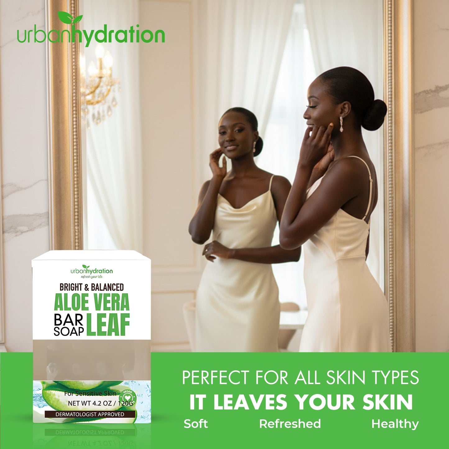 Urban Hydration Aloe Vera Face & Body Bar Soap 6 Pack | Suitable for Daily Use, Silicone, Paraben, Polybead and Sulfate Free, Safe for Oily, Psoriasis and Eczema Prone Skin | 4.2 Ounces