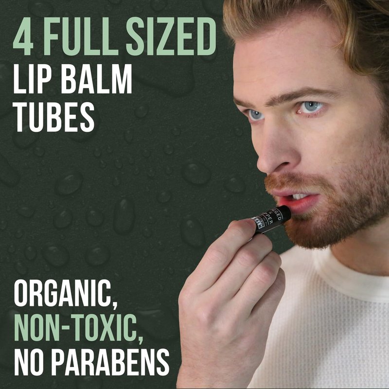 RUGGED & DAPPER Lip Balm for Men - Certified Organic + Natural Ingredients - 4 Pack - Hydrating Mens Chapstick -