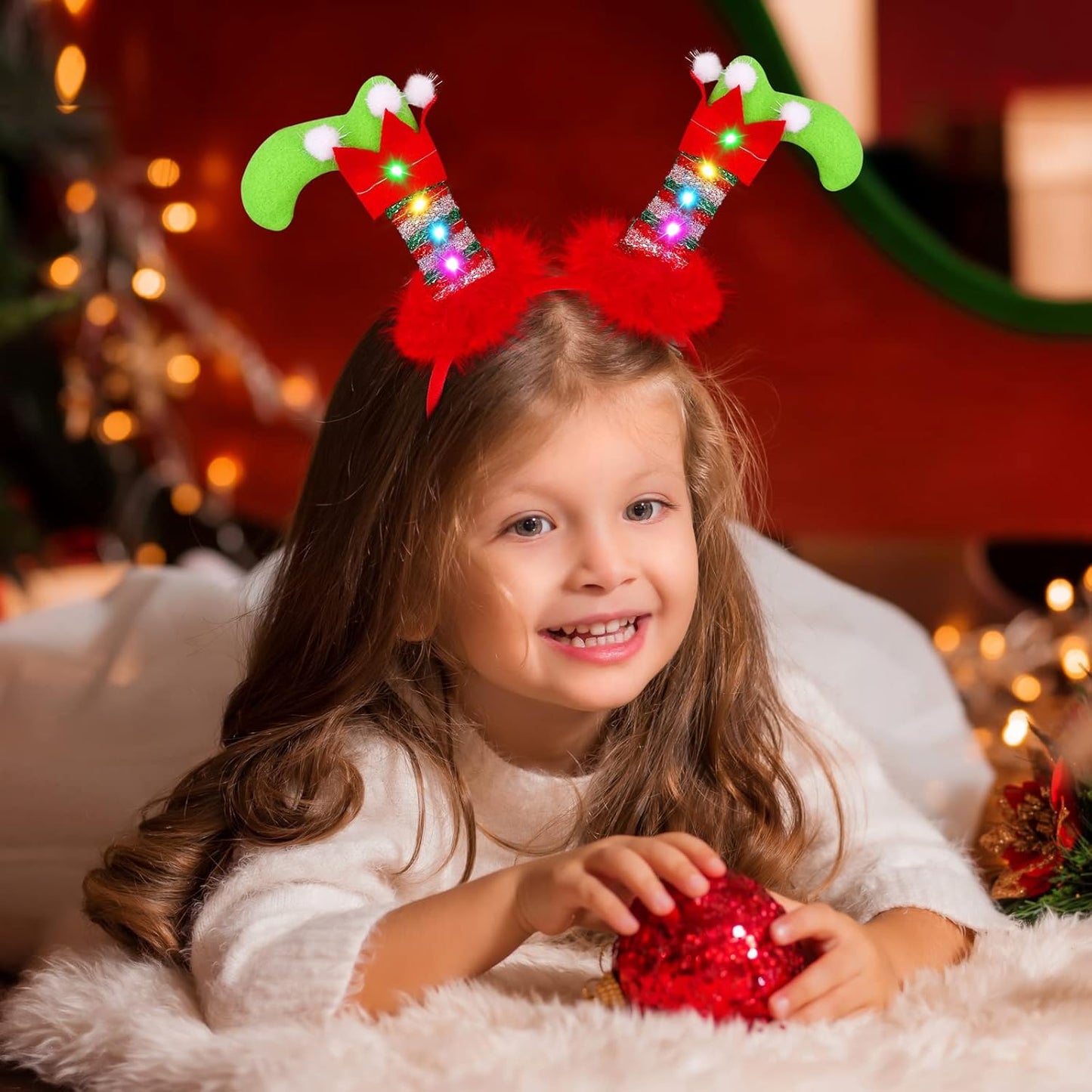 Christmas Headbands - 6 Pack LED Reindeer Antler Hair Boppers | Festive Holiday Party Accessories