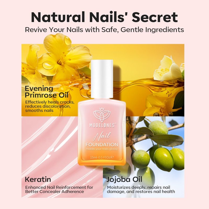 modelones Nail Strengthener and Growth Peachy Pink Nail Polish Nail Repair for Damaged Nails Hardener Strengthening Polish Natural Concealer Foundation Toenails & Nail Care Gifts for Women