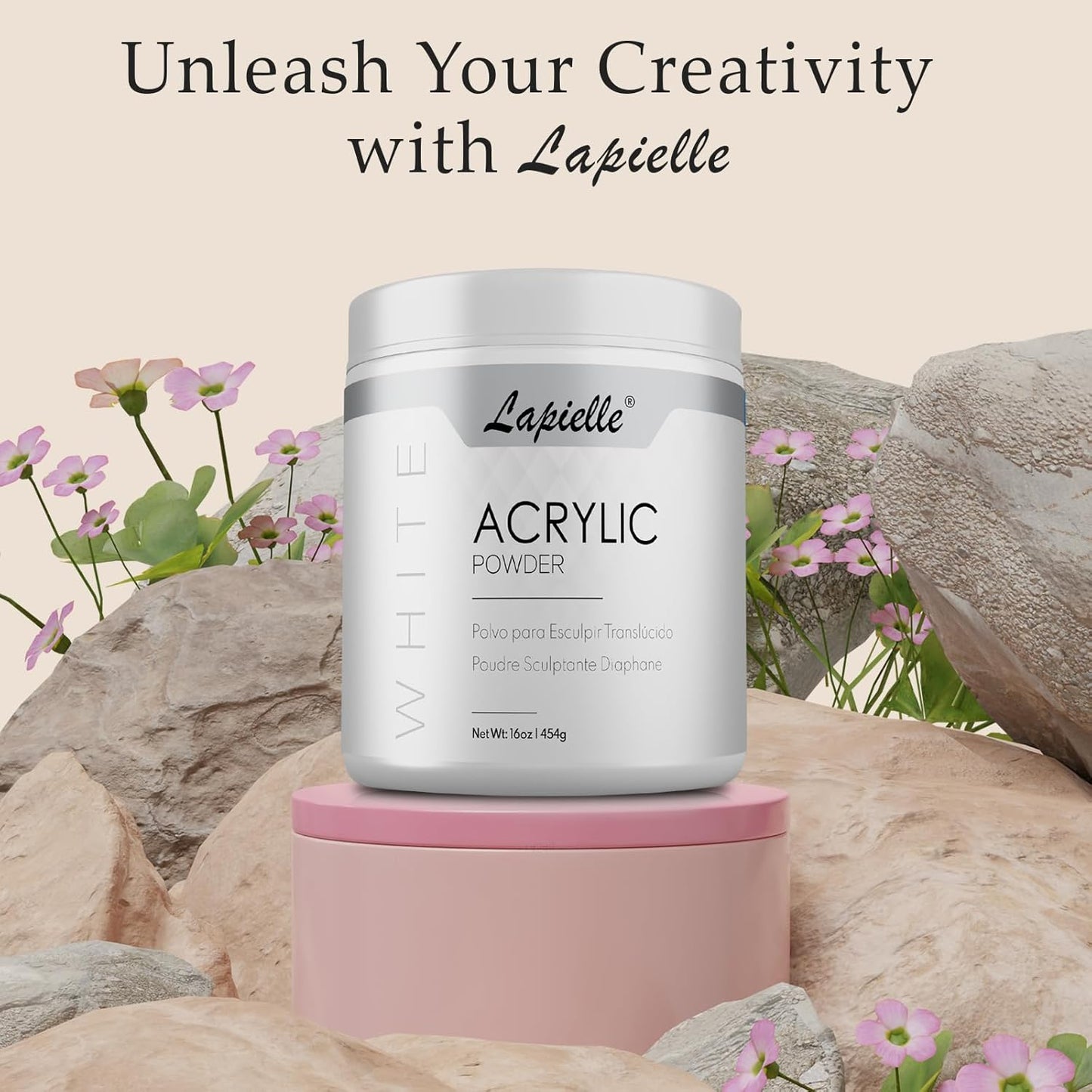 Professional Acrylic Powder for Nail Art - Quick Dry, Long-Lasting, 16oz Clear, Pink & White