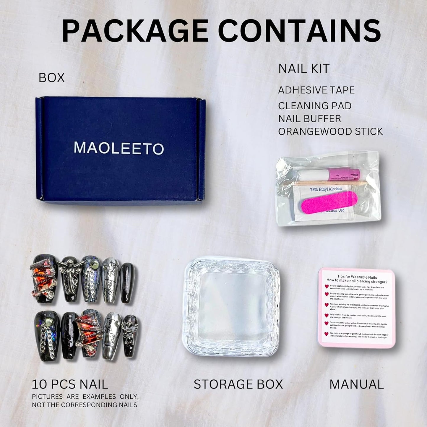 3D Squoval Press-On Nails with Star Glitter - Pink Fake Nails for Women & Girls