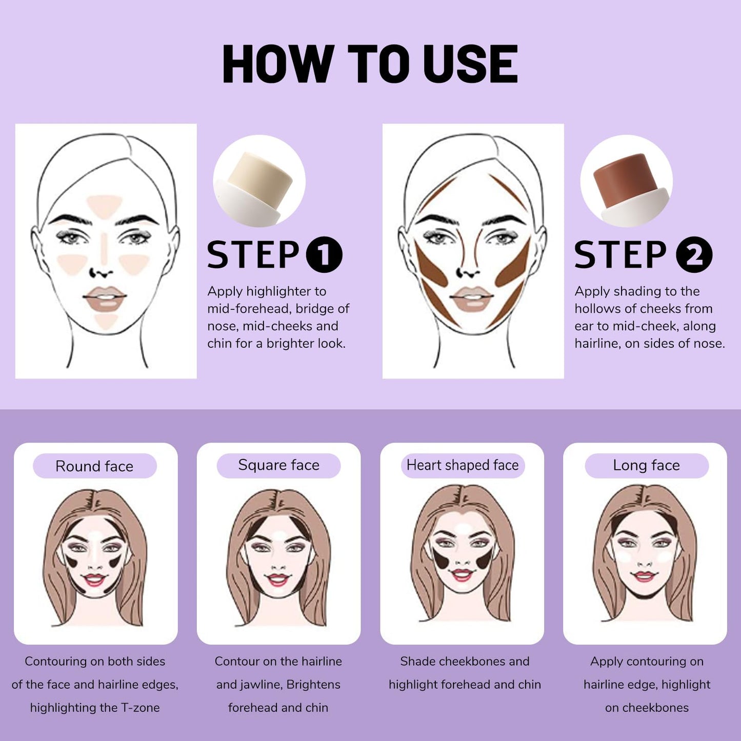 HECI BEAUTY Cream Contour Stick Kit for Mature Skin, Moisturize Bronzer Pen and Highlighter with Brush, Brightens & Shades Pencil, Long Lasting & Smooth Gliding Face Illuminator for Older Women