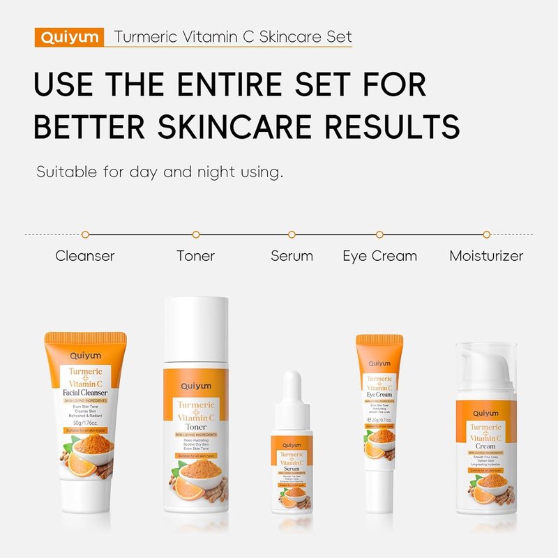 Turmeric Vitamin C Skincare Set - 5PCS Beauty Routine for Women | Dark Spot Remover, Acne Reduction, Even Tone, Glow