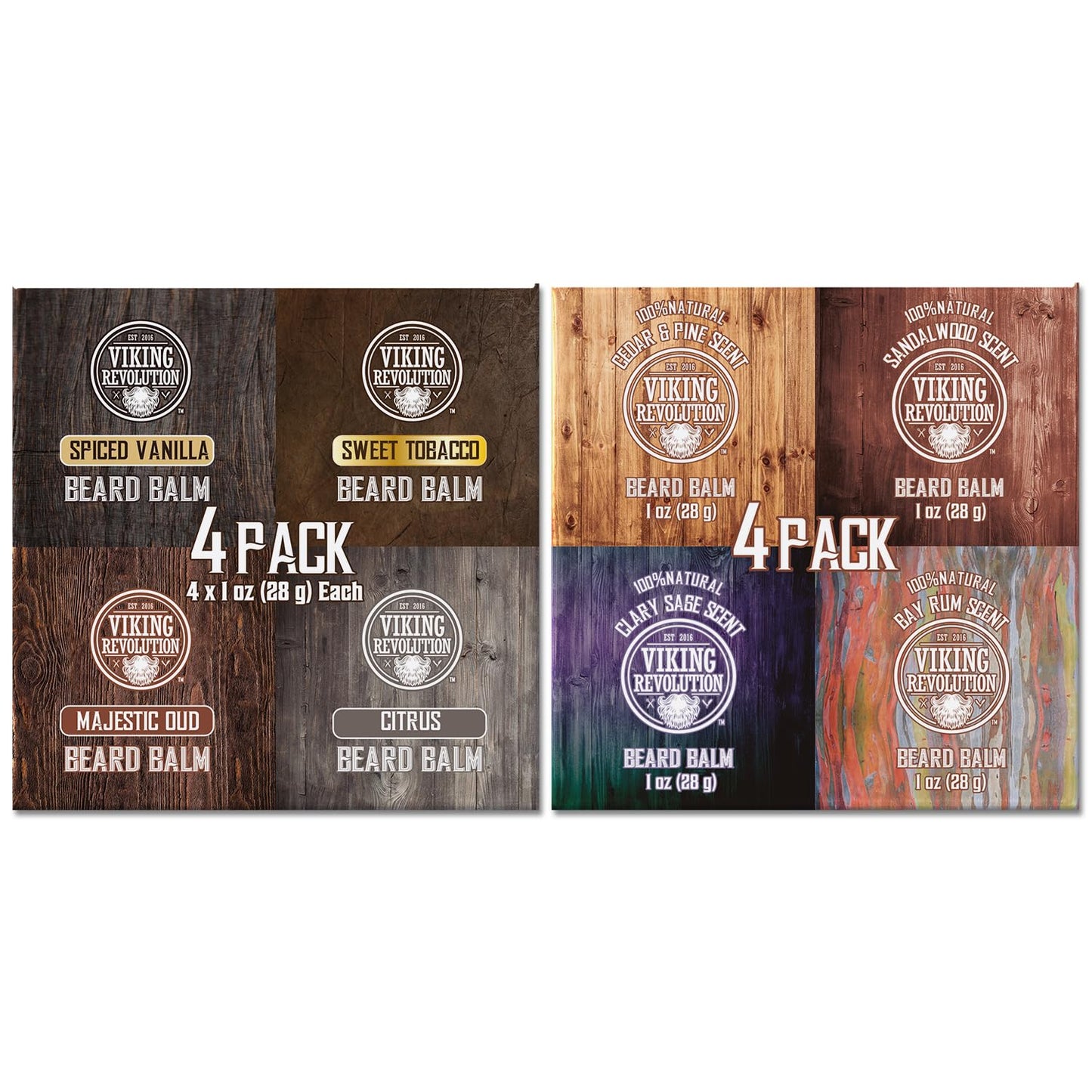 Viking Revolution Beard Balm Variety Pack (1oz each) - Styles, Strengthens and Softens Beards - Sandalwood, Pine & Cedar, Bay Rum, Clary Sage, Spiced Vanilla, Sweet Tobacco, Majestic Oud, Citrus