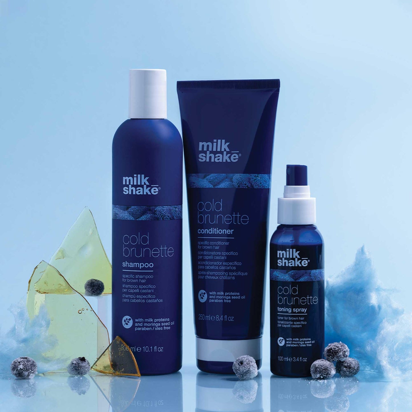 milk_shake cold brunette shampoo | toning shampoo with blue pigment to neutralize orange and red in brunette hair | strengthens, boosts shine, and extends color, 33.8 fl oz / 1000 mL