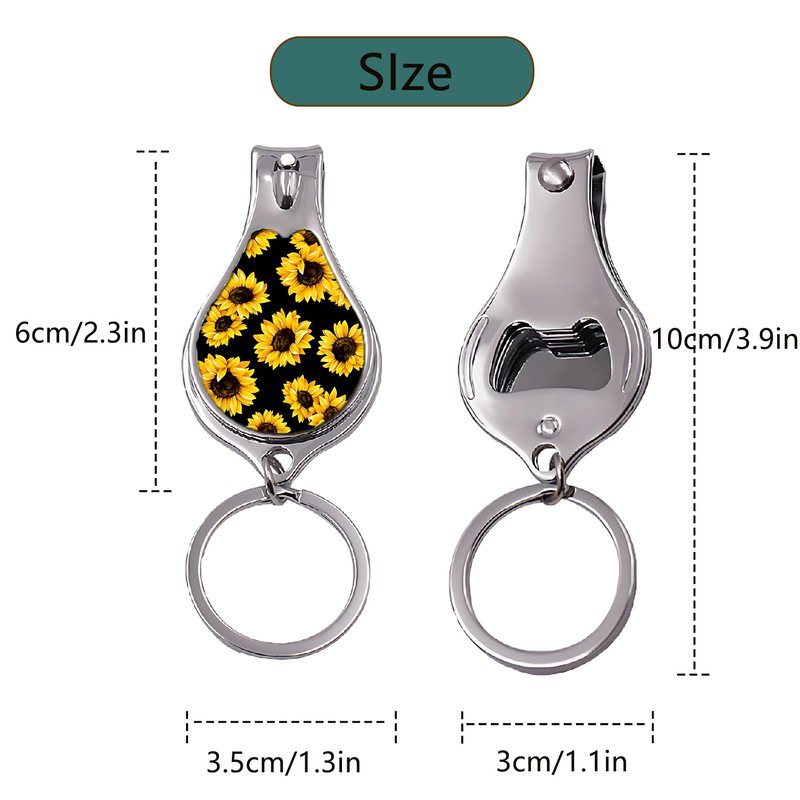 Muemigai Keychain Nail Clipper for Women,Family Nail Clipper Set with Key Chain Rings,2 Pack Nail Cutter with Files,As Bag Charms,Purse Charms for Handbag (2, Sunflower)
