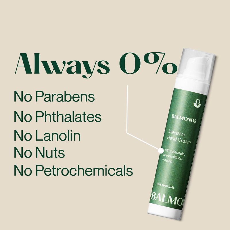 Balmonds - Intensive Hand Cream - 3.5oz. (100ml) - 100% Natural Hand Lotion For Dry Hands - Fragrance Free - Vegan & Cruelty Free - All Skin Types