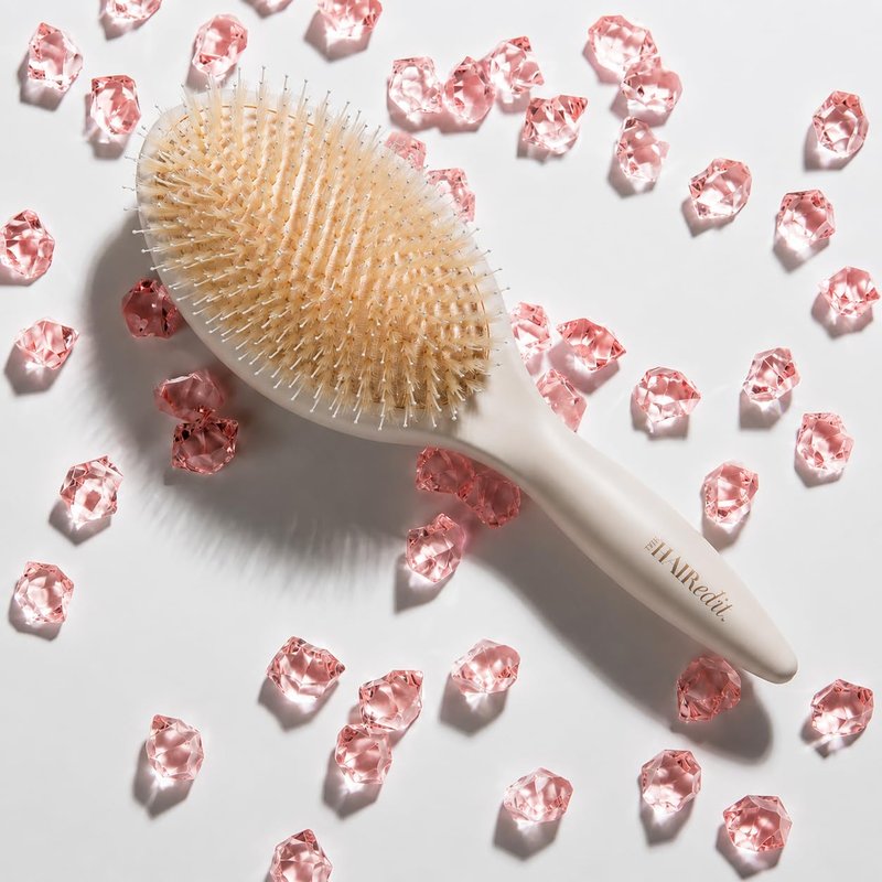The Hair Edit Finish & Shine Boar Bristle Hair Brush, Detangling & Smoothing Hair Brush with Boar Bristles & Ball-Tipped Nylon Pins, Tames Flyaways, Adds Shine & Polishes Dry Hair, Lightweight, Cream