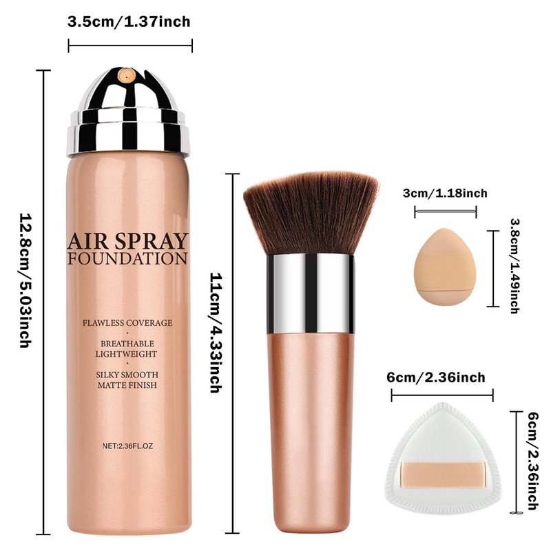DAMUSI AirBrush Foundation Spray, Silky Flawless Coverage Magic Minerals Airbrush Foundation Mist Makeup for Smooth Radiant Skin, Breathable, Blendable Setting SprayFoundation-Natural/Warm Porcelain
