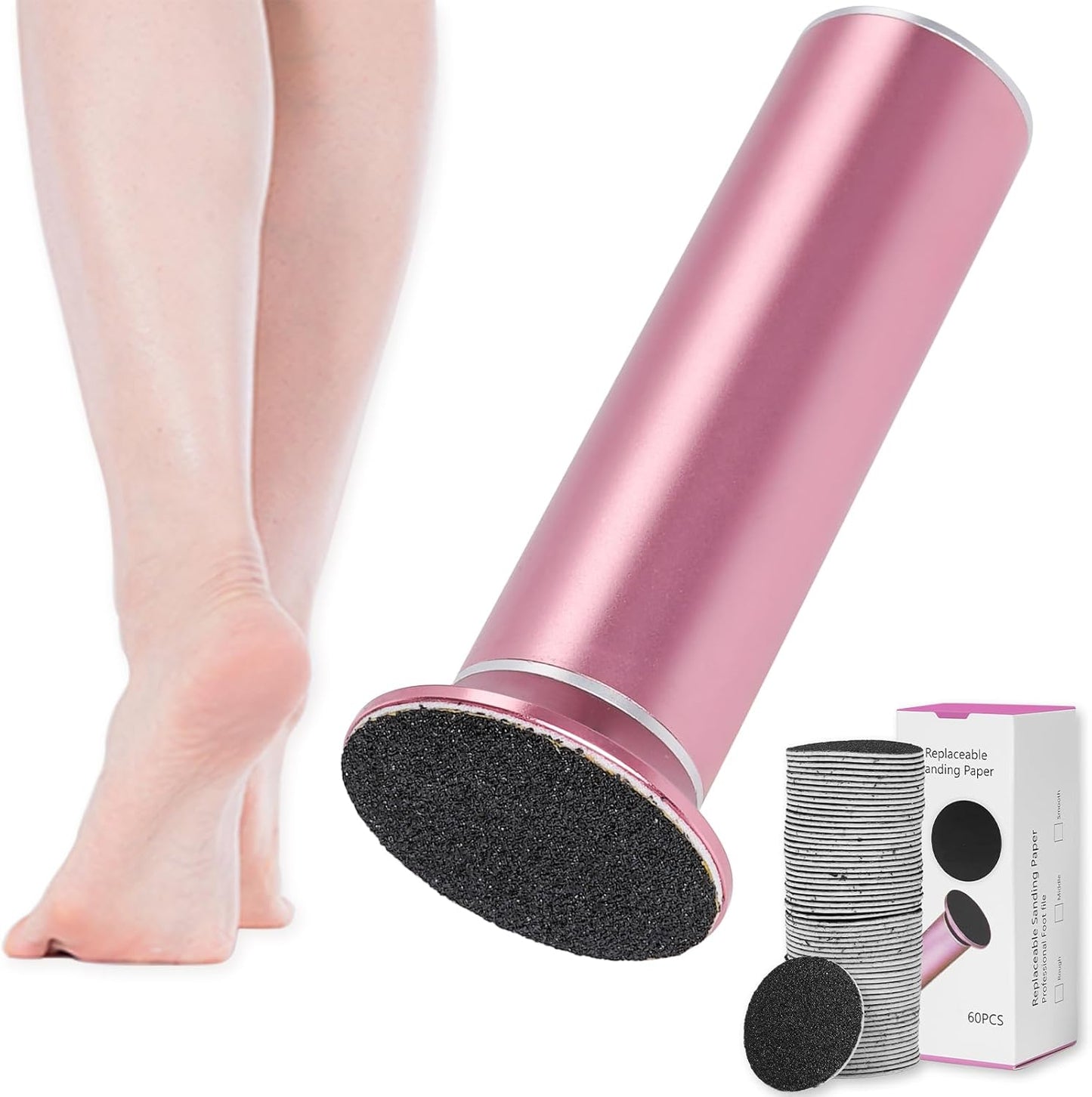 Professional Electric Foot File Callus Remover - Pedicure Tool with 60 Sandpaper Discs for Smooth Feet