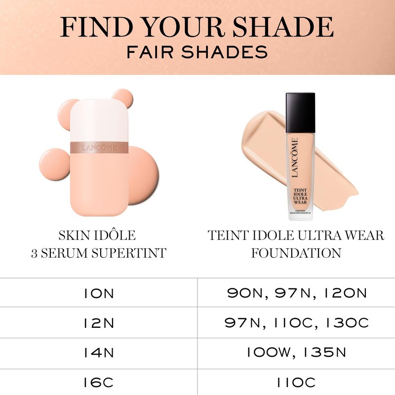 Lancôme Idôle 3 Serum Supertint Skin Tint - Dewy, Even tone with Niacinamide and Hyaluronic Acid for 24HR - Sheer to Buildable Coverage - Shade 34W