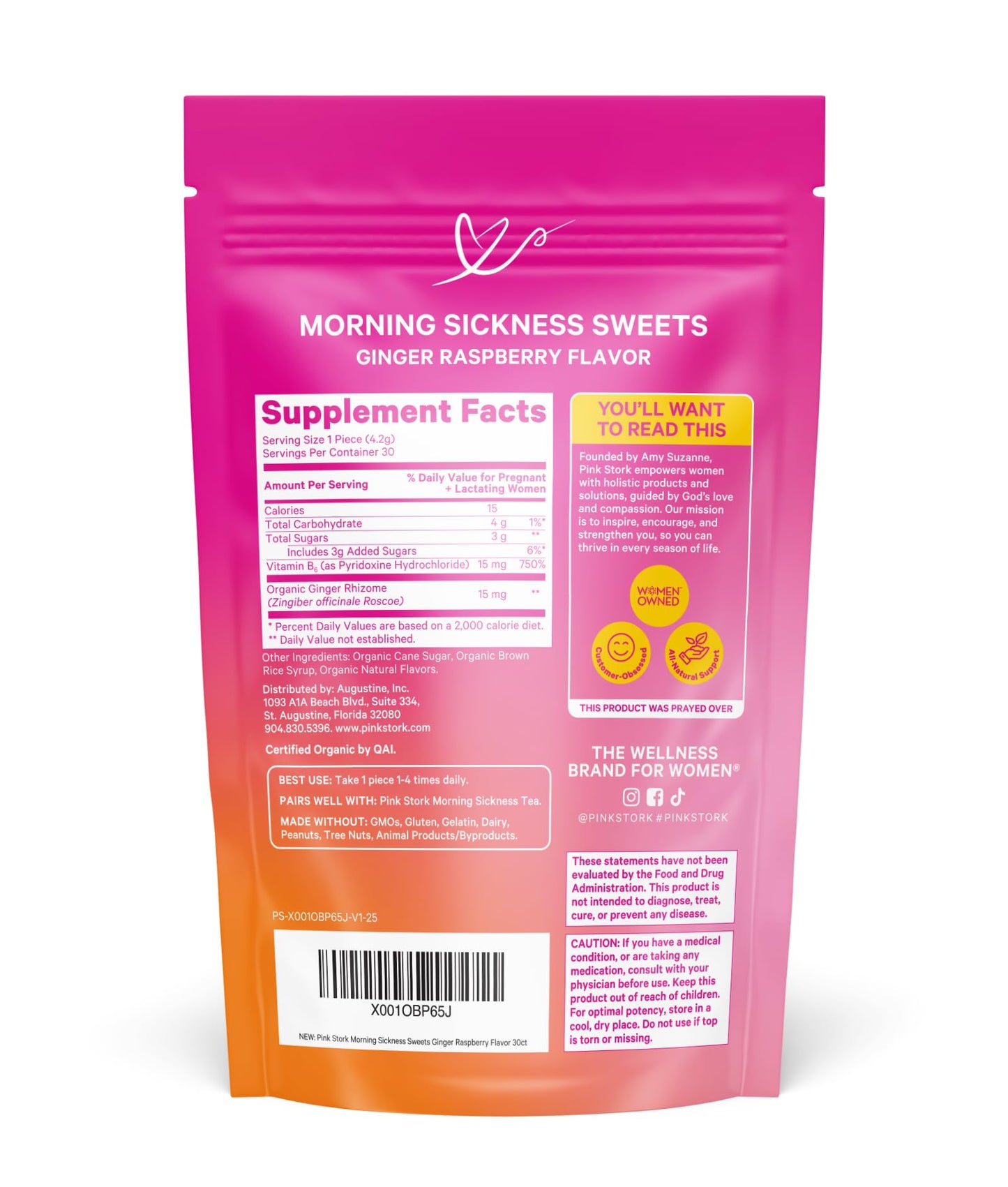 Pink Stork Morning Sickness Sweets Organic Raspberry Ginger, 30 Count