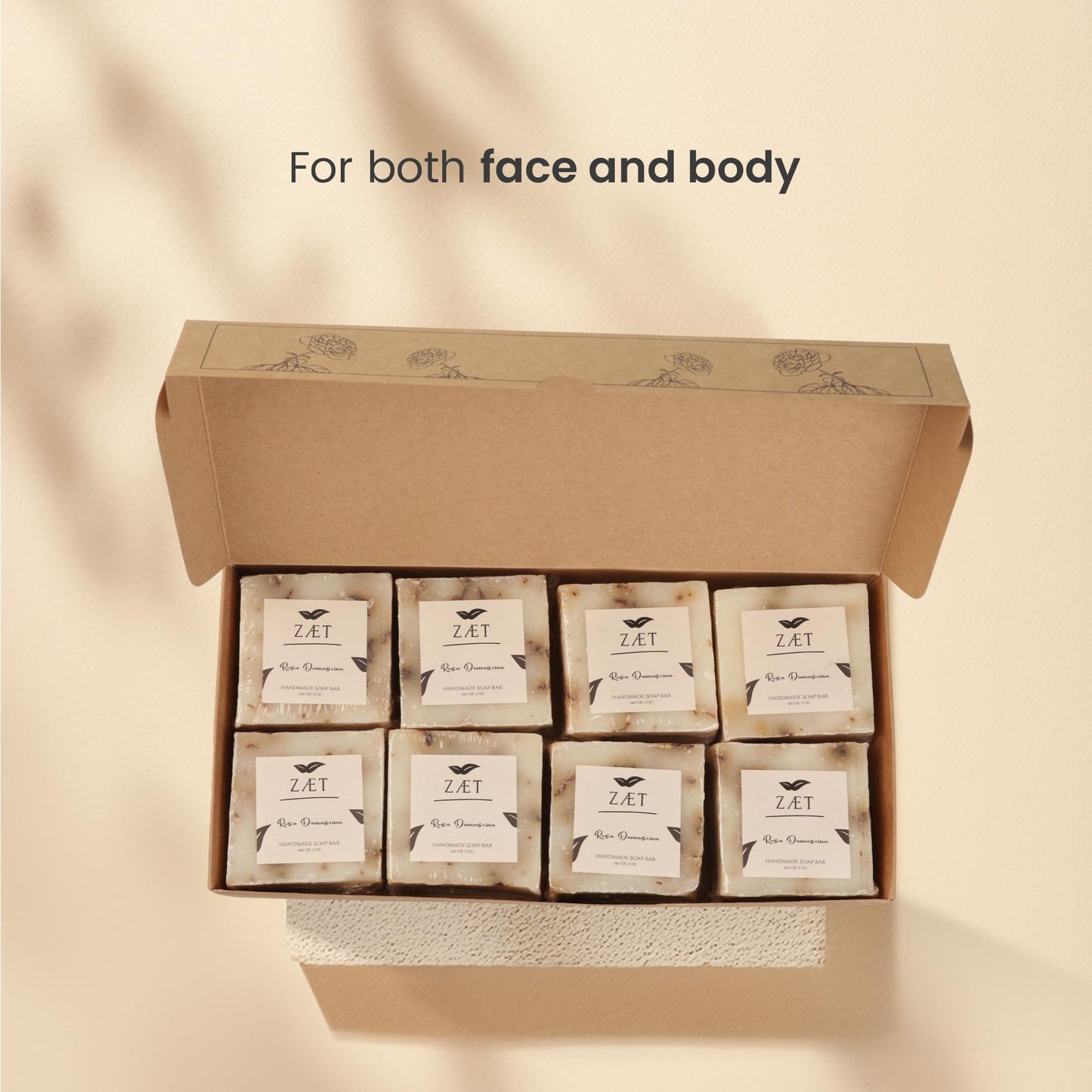 ZÆT 8-Pack Rose Damascene Bar Soap – Natural Rose Extract with Olive Oil and Coconut Oil - Handmade Soap Bar for Face and Body - Gently Cleanses and Hydrates All Skin Types- For Men and Women
