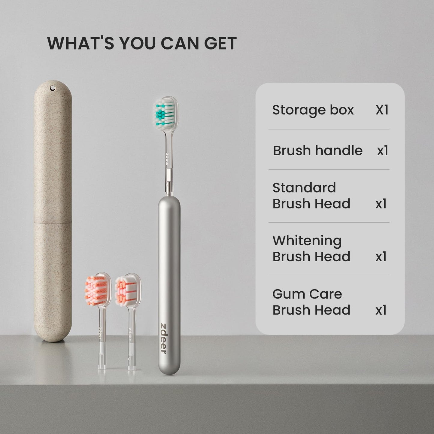 ZDEER Pro Manual Toothbrush for Adults with Sensitive Gums, Upgraded Full Metal Handle, Premium Durable Texture, 3 Multi-Function Replaceable Heads, Eco-Friendly Reusable Portable Travel Design