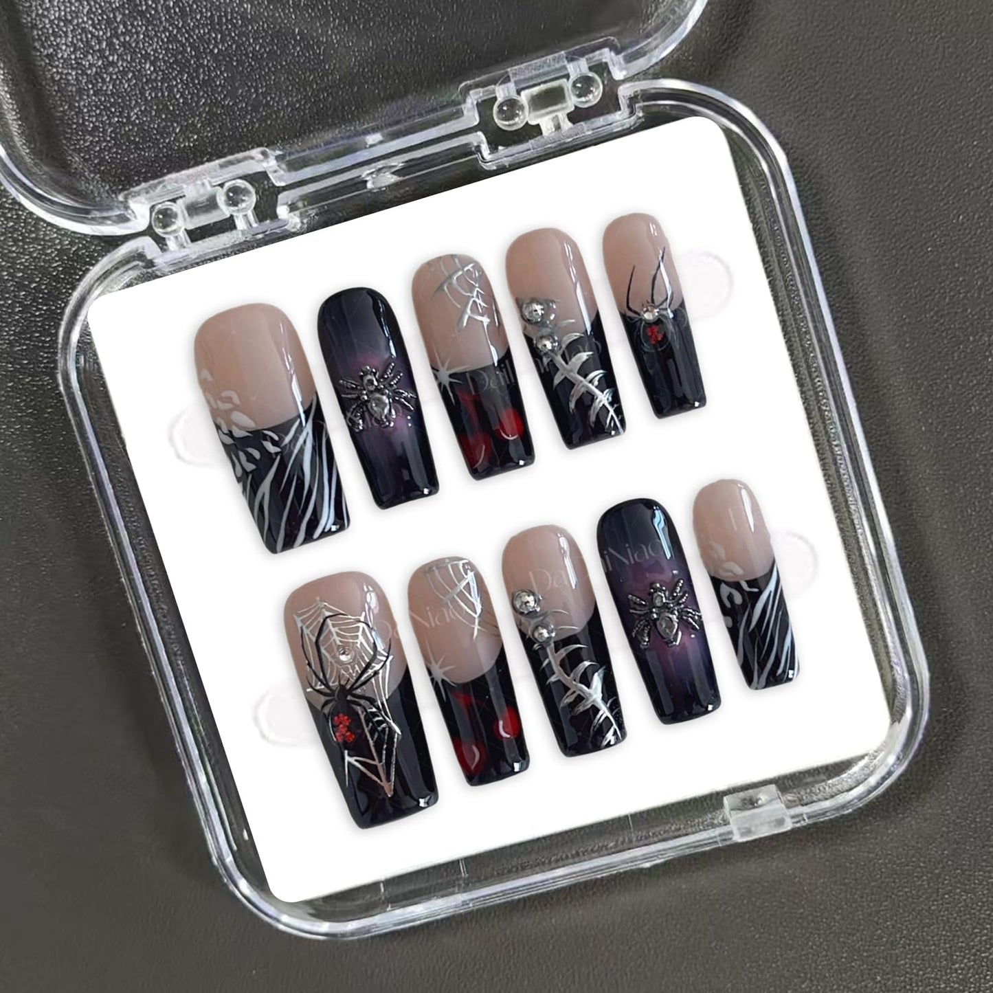 Christmas Press-On Nails - Short Square Gel Full Cover with Reindeer & Santa Designs