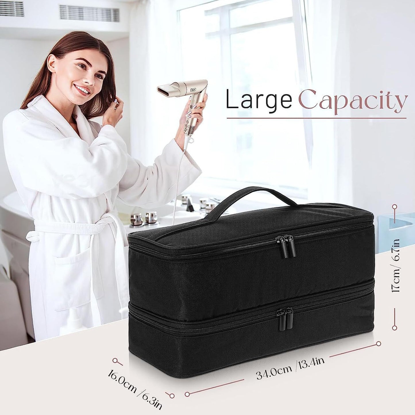 SunshineFace Double-Layer Travel Case For Shark Flex Style Large Shark Flex Style Case Airwrap Styler and Attachments, Portable Hair Dryer Case Hair Tools Travel Bag Organizer, Black