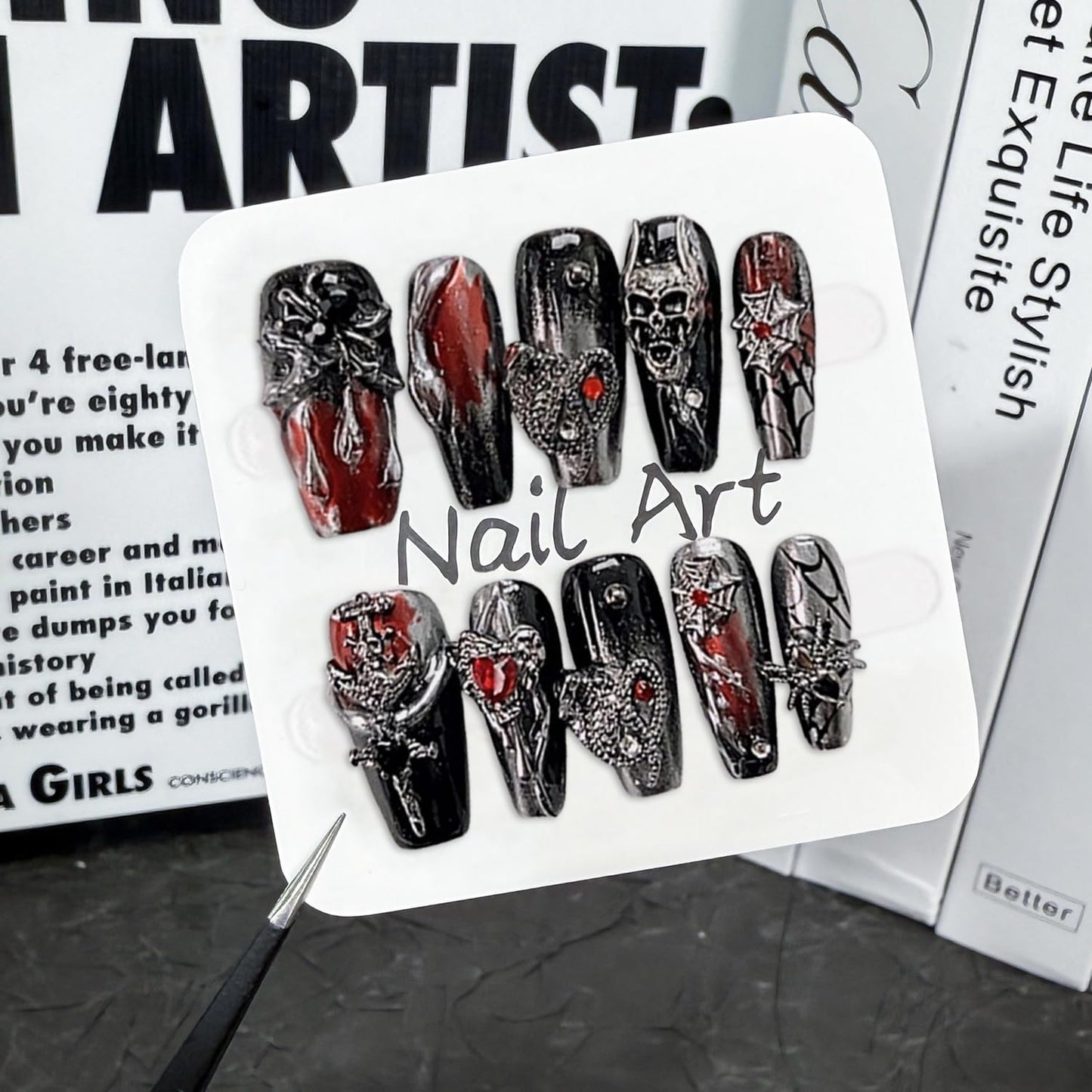 Christmas Press-On Nails - Short Square Gel Full Cover with Reindeer & Santa Designs