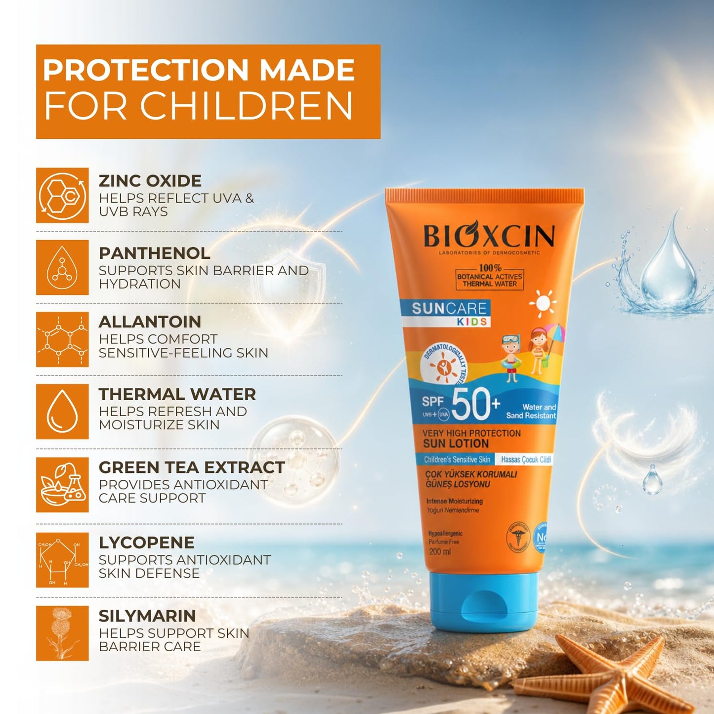 BIOXCIN Sun Care Very High Protection Children's Sunscreen 100% Botanical Active, 50 SPF, 200 ml