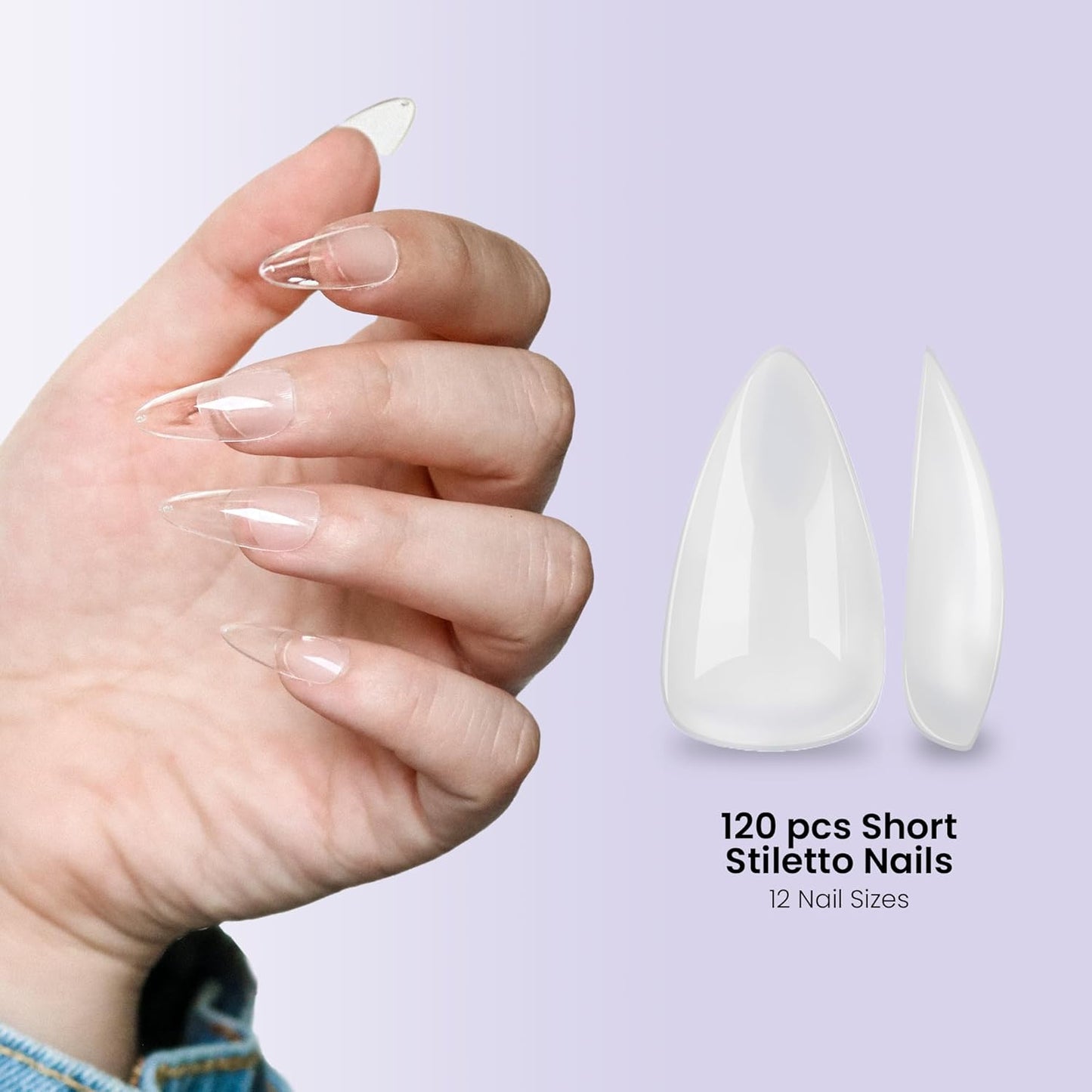 Soft Gel Nail Tips & UV Glue Gel Set - 240 Pcs Short Stiletto & Medium Square Extensions with Portable UV Light