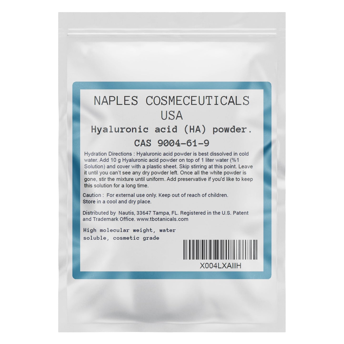 Hyaluronic Acid Powder Pure High Molecular Weight Cosmetic Grade Water Soluble Sodium Hyaluronate for Skin Face Cosmetic Applications Make Your Own Serum