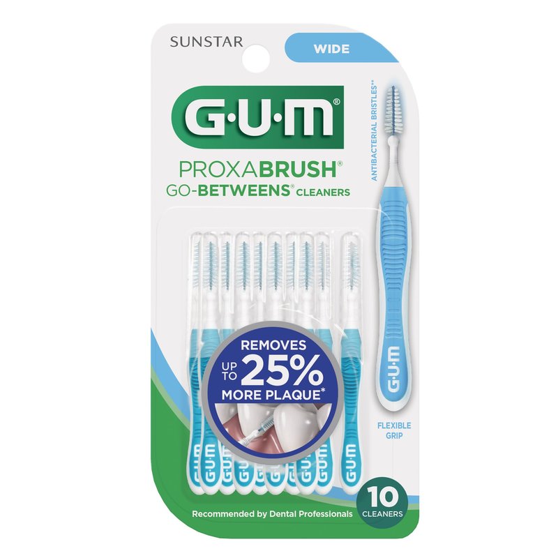GUM Proxabrush Go-Betweens Wide Interdental Brushes – Soft Bristle Dental Picks for Plaque Removal, Health & Braces Care, 10 Count (Pack of 6)