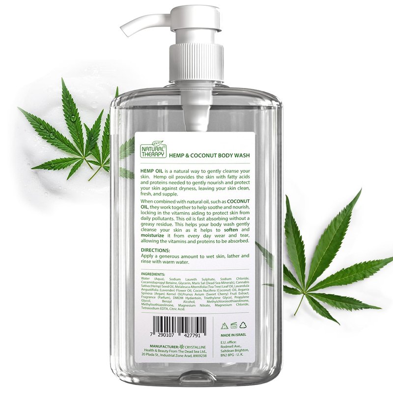 Natural Therapy Body Wash for Women and Men with Hemp & Coconut Oils - Shower Gel Cleanses and Moisturizing Skin - With Pure Dead Sea Minerals Nourish for Body - Pack of 2 (67.6 fl.oz)