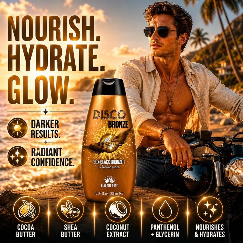 Disco Bronze 30X Black Bronzer Tanning Lotion - Indoor & Outdoor UV Tan Accelerator with DHA, Natural & Cosmetic Bronzers, Proprietary Melanin Boosting Formula, Made in USA for Men & Women – 10 oz