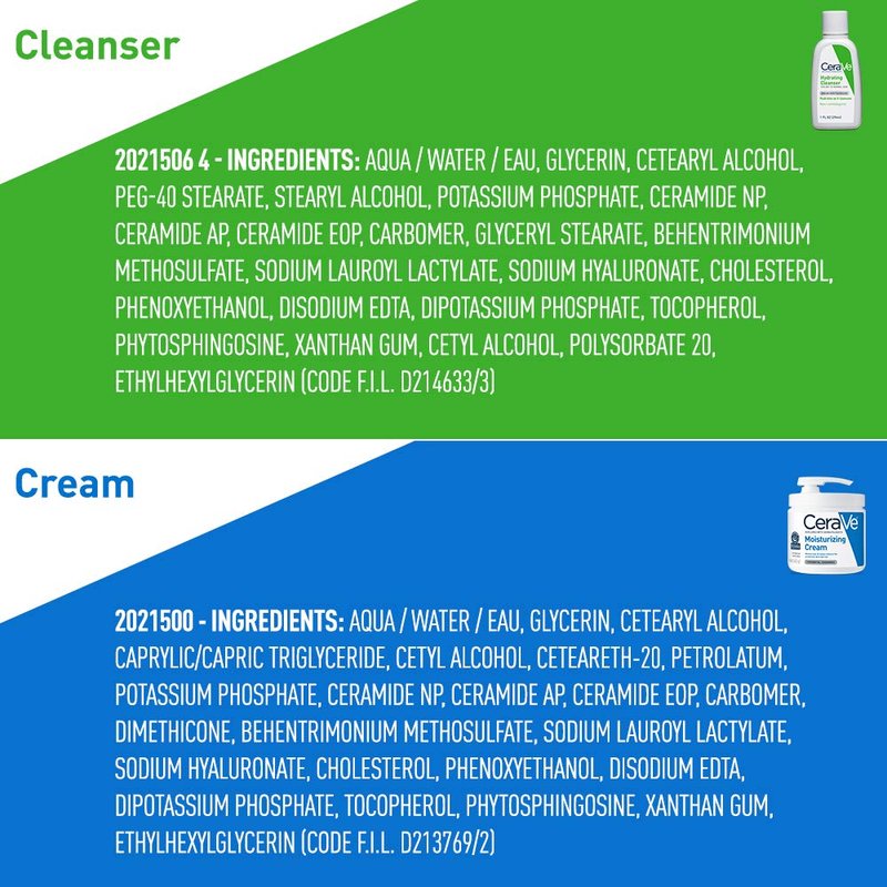 CeraVe Moisturizing Cream & Hydrating Facial Cleanser Skin Care Set, Combo Pack For Dry Skin Relief, Travel Essentials, 1oz Cleanser + 16oz Cream With Pump