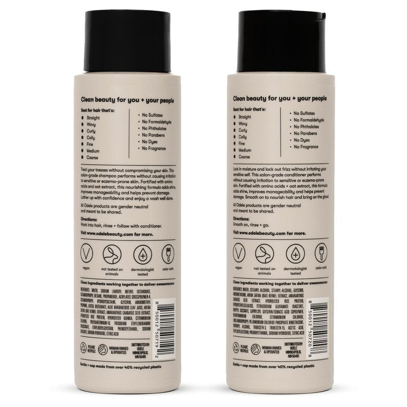 Odele Sulfate-Free Ultra-Sensitive Shampoo & Conditioner Set for Extra Gentle Cleansing and All Hair Types, 13 Fl Oz Each (2-Pack)