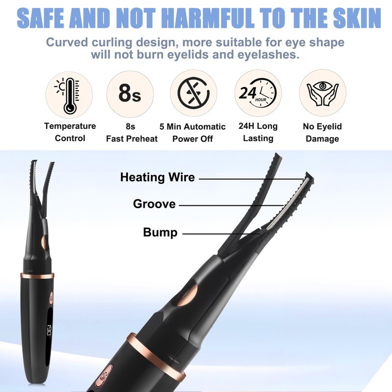 Heated Eyelash Curlers - 2 in 1 Clip- Type Heated lash Curler Best Seller Electric Eyelash Curler LED Display 3 Temp Settings for Makeup Tools USB Rechargeable Natural Curling 24H Long Lasting QI1