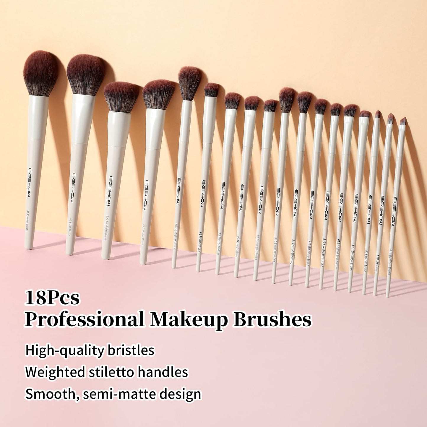 EIGSHOW Makeup Brushes, 18Pcs Professional Make Up Brush Set with Lables, For Foundation, Blush, Contour, Eyeshadow, Eyeliner, Cruelty-Free Vegan (MUA PRO)