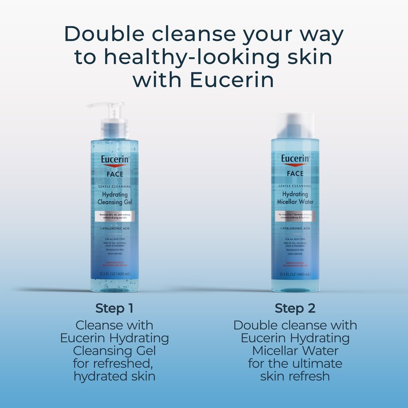 Eucerin Face Gentle Cleansing Hydrating Micellar Water with Hyaluronic Acid, Face Cleanser and Makeup Remover, Fragrance Free and Non-Drying for All Skin Types, 13.5 Fl Oz Bottle