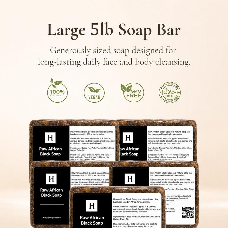 SAAQIN - Raw African Black Soap for All Skin Types, Black Soap Ideal for Acne, Wrinkles, Make-Up Removal, Hair & Body, Natural Glycerin Black African Soap, African Black Soap Bar from Ghana, 5 Lbs
