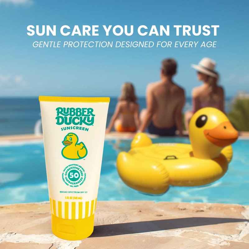 Rubber Ducky Sunscreen SPF 50 with Vitamin E - Lightweight & Water Resistant Sunblock for Kids - No White Cast Sunscreen Lotion, Unscented, Moisturizing & Non-Greasy, for Face and Body Use - 5oz, 2Pcs
