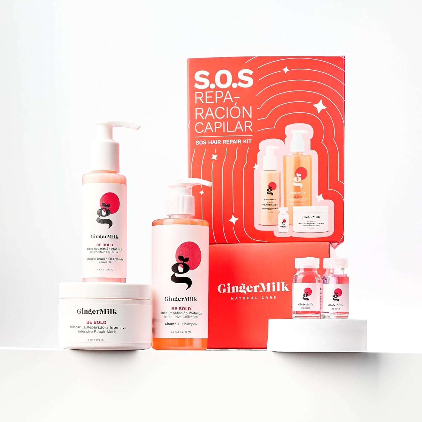 Ginger Milk Natural Care SOS Hair Repair Kit - 4-Step Deep Hydration System for Dry, Damaged Hair | With Hyaluronic Acid & Argan Oil