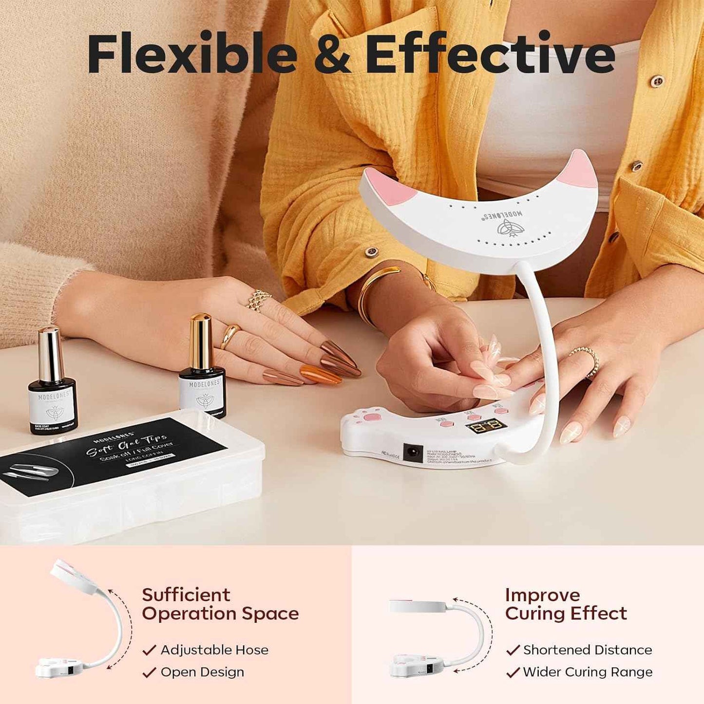 Hema-Free Gel Base & Top Coat Set with 48W UV LED Nail Lamp - Modelones