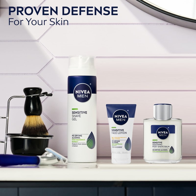 NIVEA MEN Sensitive Face Lotion with SPF 15, Broad Spectrum Sunscreen, 3 Pack of 2.5 Fl Oz Tubes