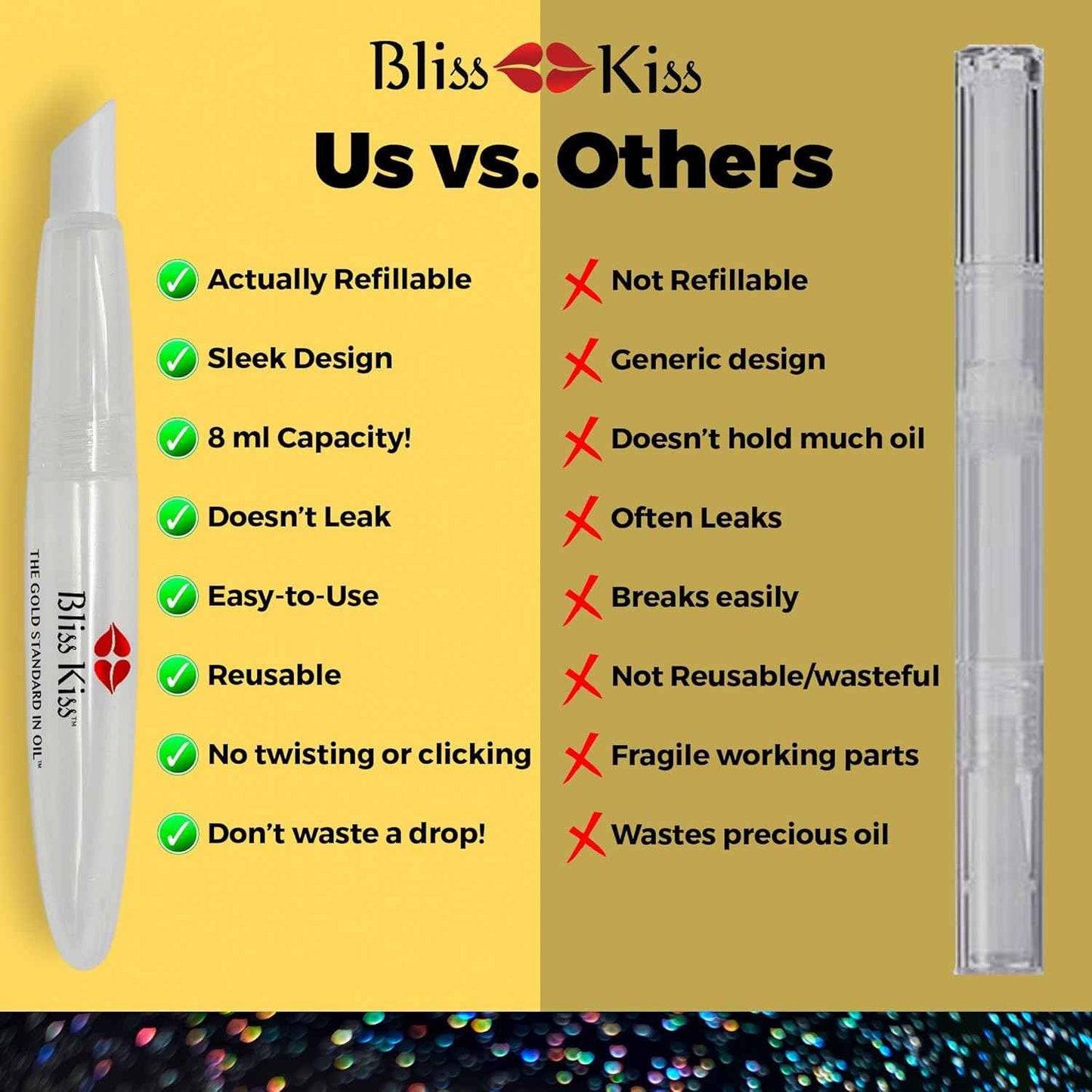 Bliss Kiss Nail Oil Pen & Simply Pure Cuticle Oil Bundle - 15ml Refillable Set