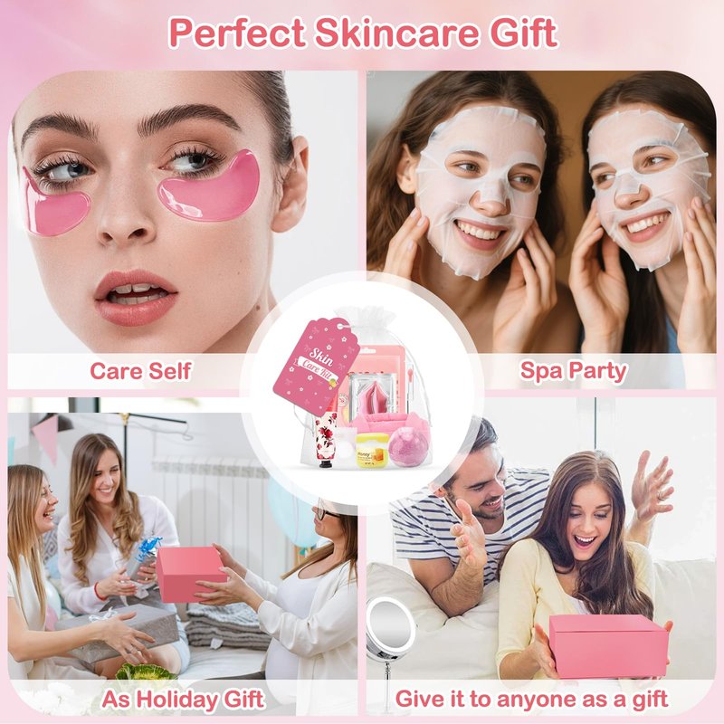 Ponhey 66 PCS Spa Party Supplies, Spa Party Favors Include Face Masks Skincare, Hand Cream, Lip Balm, Under Eye Patches, Lip Mask and Foot Bath Bombs, Spa Birthday Sleepover Party Supplies